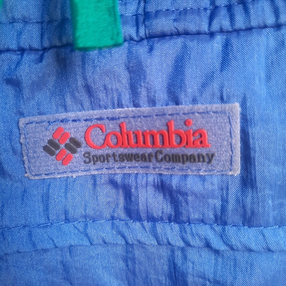Vintage Columbia Windbreaker Jacket 90s color block blue green S pullover retro - Picture 3 of 8